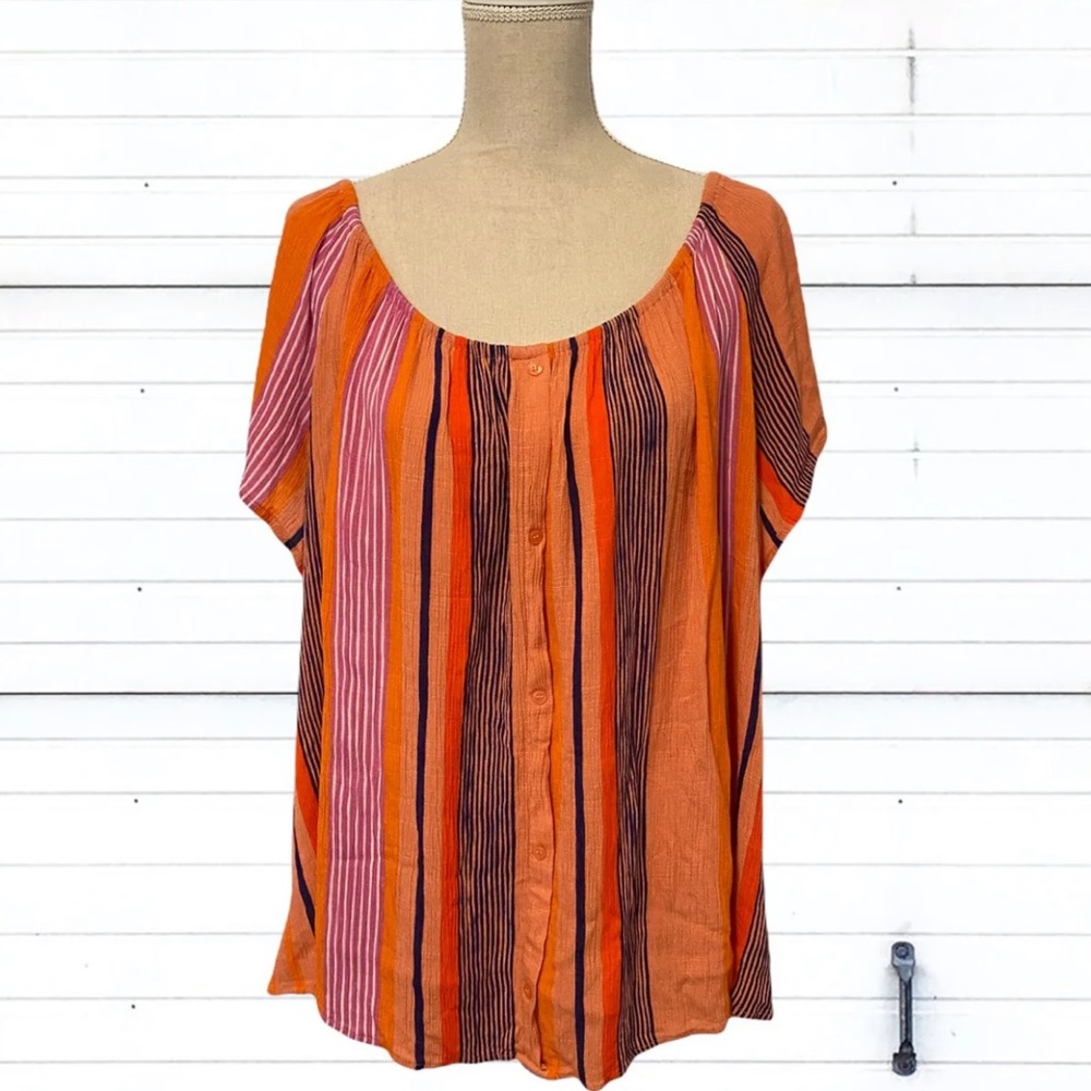 Lane Bryant Orange Multicolor Striped Top Size 24